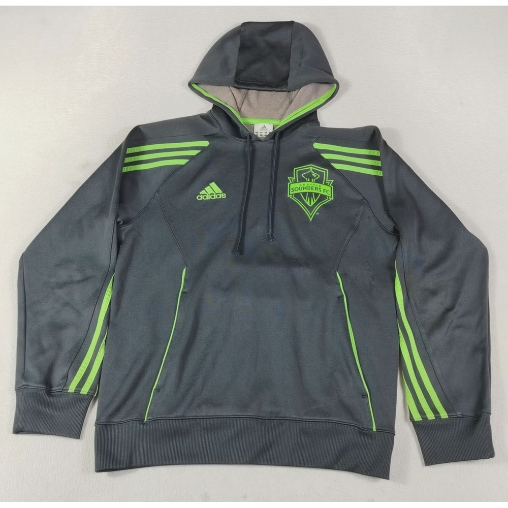 Adidas Hoodie Mens Small Black Seattle Sounders FC Soccer Thrashed Distressed